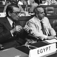 Egyptian Minister of State for Foreign Affairs Boutros Boutros-Ghali in 7th Non-Aligned Conference in New Delhi, India on March 7, 1983