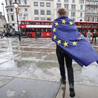 man, brexit, european union, flag, london
