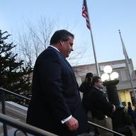 Christie leaves the municipal building in Fort Lee where he apologized to Mayor Mark Sokolich on January 9, 2014 over GWB lane closure scandal.