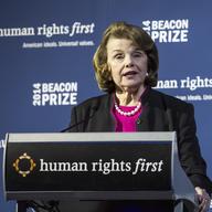 Sen. Dianne Feinstein (D-CA) delivers remarks about the Senate Intelligence Committee's report on the Central Intelligence Agency's detention and interrogation program during a gala event in D.C.