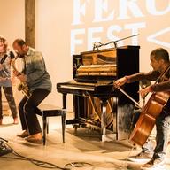 Composer-vocalist Agata Zubel, saxophonist Hafez Morirzadeh and cellist Jeffrey Zeigler at Pioneer Works for 2015 Ferus Festival
