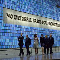 President Barack Obama, Michael Bloomberg, Michelle Obama, Hillary Clinton, and Bill Clinton tour the National September 11 Memorial & Museum