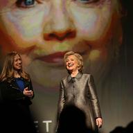 Former Secretary of State Hillary Rodham Clinton joins her daughter and Clinton Foundation Vice Chair Chelsea Clinton (L) for the official release of the No Ceilings Full Participation Report
