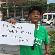 Jeanita Sebastian of Manhattan came to Philadelphia for the DNC to protest for better treatment by police of people who have a mental illness.