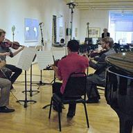 JACK Quartet rehearses for 2013 Look & Listen Festival at Pratt Manhattan Gallery