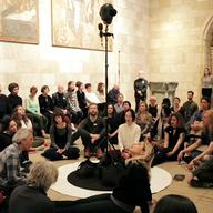 More than 100 people gathered to sing Pauline Oliveros' 'Tuning Meditation' at the Met Cloisters for a taping of Meet the Composer.