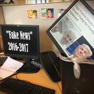 Fake news in a garbage can at On the Media HQ