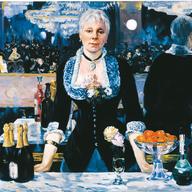 Kathleen Gilje, <em>Linda Nochlin in Manet’s Bar at the Folies-Bergere, 2005.</em> Oil on linen, 95.6 x 129.2 cm (37 ⅝ x 50 ⅞ in.) 