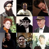 From top left, clockwise: Sam Hillmer, Dan Deacon, Claire Chase, Steve Reich, Owen Pallett, Nico Muhly, Steven Schick and Zoe Keating