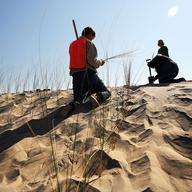 Residents plant beach grass on protective sand dunes in the Breezy Point neighborhood on the one-year anniversary of Hurricane Sandy on October 29, 2013 in the Queens borough of New York City.