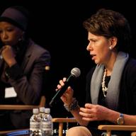 speaking at a forum, with Zakiyah Ansari (left), Shael Polakow-Suransky and Micah Lasher