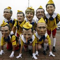 Anti-globalization activists from the group 'Oxfam' have dressed up as the leaders of the Group of Eight including at the harbor in the north-eastern German town of Rostock 05 June 2007.