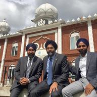 Bhalla, Grewal and Singh outside the Glen Rock Gurudwara, where they grew up.
