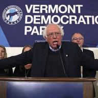 U.S. Sen. Bernie Sanders, I-Vt., thanks supporters after winning re-election during a Democratic election night rally party in Burlington, Vt., Tuesday, Nov. 6, 2018.