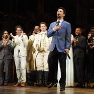 Lin-Manuel Miranda, creator of 'Hamilton: An American Musical,' acknowledges applause from the audience during the curtain call on the opening night of the Los Angeles run