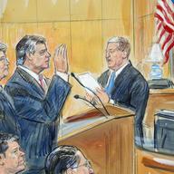 This courtroom sketch depicts former Donald Trump campaign chairman Paul Manafort, center, and his defense lawyer Richard Westling, left, before U.S. District Judge Amy Berman Jackson