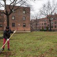 Clean-up day at Throggs Neck Houses in the Bronx, April 10, 2015. 