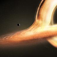 a saturn-like objects made of light with a black hole in the center