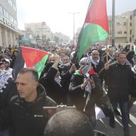 Palestinians protest Middle East peace plan announced Tuesday by US President Donald Trump, which strongly favors Israel, in Bethlehem, West Bank, Wednesday, Jan 29, 2020.