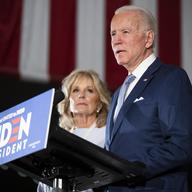 Democratic presidential candidate former Vice President Joe Biden, accompanied by his wife Jill, speaks to members of the press at the National Constitution Center in Philadelphia, Tuesday, March 10,