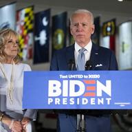 Democratic presidential candidate former Vice President Joe Biden, accompanied by his wife Jill, speaks to members of the press at the National Constitution Center in Philadelphia, Tues. 3/10/20.