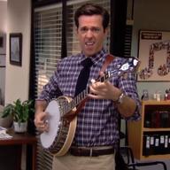 Ed Helms as Andy Bernard, makes a sick shredder face