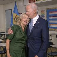 In this image from video, Jill Biden is joined by her husband, Democratic presidential candidate former Vice President Joe Biden, after speaking during the second night of the DNC 2020.