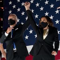 Democratic presidential candidate former Vice President Joe Biden and his running mate Sen. Kamala Harris, D-Calif., watch fireworks during the fourth day of the Democratic National Convention, Thur.