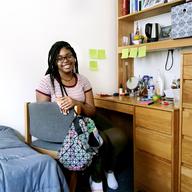 Madison Hall poses for a self-portrait while in quarantine inside her NYU dorm room.