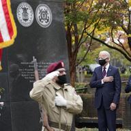 President-elect Joe Biden and Jill Biden, attend a service at the Philadelphia Korean War Memorial at Penn's Landing on Veterans Day, Wednesday, Nov. 11, 2020, in Philadelphia.