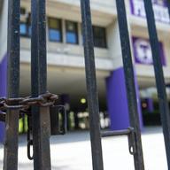 A chained gate at Tottenville High School in Staten Island.