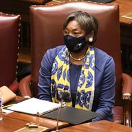 Senate Majority Leader Andrea Stewart-Cousins, D-Yonkers, works in the Senate Chamber as members meet on the opening day of the 2021 legislative session at the state Capitol in Albany, N.Y. Wednesday,