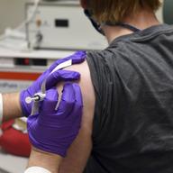 This May 4, 2020, file photo provided by the University of Maryland School of Medicine, shows the first patient enrolled in Pfizer's COVID-19 coronavirus vaccine clinical trial.