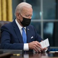In this Feb. 2, 2021, file photo President Joe Biden delivers remarks on immigration, in the Oval Office of the White House in Washington.