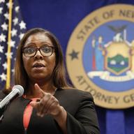 In this Aug. 6, 2020 file photo, New York Attorney General Letitia James takes a question at a news conference in New York. 