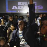 Supporters cheer during an election party for New York mayoral candidate Eric Adams, late Tuesday, June 22, 2021, in New York.