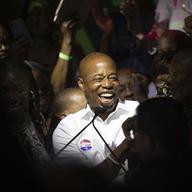 Mayoral candidate Eric Adams mingles with supporters during his election night party, late Tuesday, June 22, 2021, in New York.