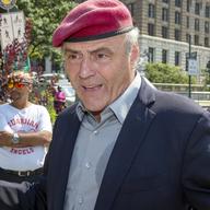 New York City Republican mayoral candidate Curtis Sliwa speaks with the media before a parade honoring COVID-19 pandemic essential workers in New York City on Wednesday, July 7, 2021.