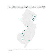 Map of cannabis dispensaries due to be open for adult sales on April 21, 2022