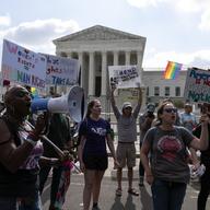 Abortion rights activists protest outside the Supreme Court in Washington, Friday, June 24, 2022. The Supreme Court has ended constitutional protections for abortion that had been in place nearly 50 y