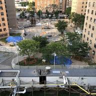 O'Dwyer Gardens' temporary boiler solution, left over from Hurricane Sandy, hums at the base of the building (bottom of image), July 6th, 2022