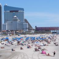 The Atlantic City boardwalk and beach with casinos in the background