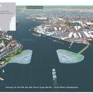 A conceptual rendering of the Kill Van Kull Storm Surge Barrier, from the new HATS report. Image courtesy of the U.S. Army Corps of Engineers.