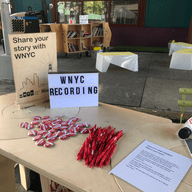 WNYC's table at a Street Lab pop up in East Harlem 