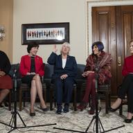 From left, Shalanda Young, Sen. Susan Collins; Senate Appropriations Committee chair Sen. Patty Murray; House Appropriations Committee ranking member Rep. Rosa DeLauro; and Rep. Kay Granger.