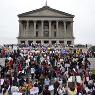 Students march on the State Capitol steps during the March for Our Lives anti-gun violence protest in Nashville, Tenn., on Monday, April 3, 2023.