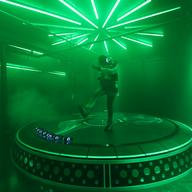 A room illuminated in bright green light