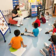 Pre-K teacher Vera Csizmadia teaches 3- and 4-year-old students in her classroom at the Dr. Charles Smith Early Childhood Center, Thursday, Sept. 16, 2021, in Palisades Park, N.J. Gov. Phil Murphy tou