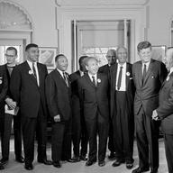 8/28/63: Pres. Kennedy and Whitney Young, MLK, Jr., John Lewis, Rabbi Joachim Prinz, Eugene P. Donnaly, A. Philip Randolph, Walter Reuther, LBJ and Roy WIlkins.