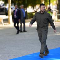 Ukraine's President Volodymyr Zelenskyy arrives at the Europe Summit in Granada, Spain, Thursday, Oct. 5, 2023. 